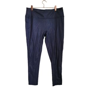 All Worthy Leggings Womens LP Large Petite Blue Faux Leather High Rise Crop